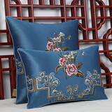 千衣布伊 新中式沙发靠垫办公室实木椅子靠背垫座椅抱枕客厅红木坐椅靠枕套沙发枕头长方形定制 刺绣牡丹阁-蓝（单个） 40*60含芯