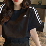 阿迪达斯（adidas）T恤女装 2026夏季新款运动服纯棉透气时尚潮流休闲舒适圆领短袖女 黑色/纯棉透气/主推 M