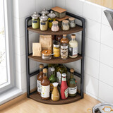 立太转角厨房调料品置物架家用台面多层三角形调味料油盐酱醋收纳架子 【常规款】三层拉丝黑橡木+黑架