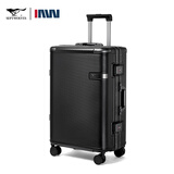 七匹狼行李箱小型20英寸登机箱品牌拉杆箱铝框结实万向轮密码旅行箱商务 黑色 20英寸 （标准登机箱）