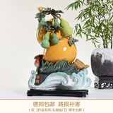 翊珗（YIXIAN）石湾公仔葫芦陶瓷客厅摆件工艺品创意乔迁新居礼品家居玄关装饰品 福禄有余纸箱装【赠五帝钱+精美底座】