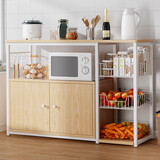 亿家木置物架落地多层切菜桌家用厨房架多功能橱柜收纳储物架 【2柜门+2篮】100CM田园色