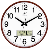 七王星钟表挂钟客厅现代简约家用石英钟电子表时钟带日历温度万年历挂表 C58木纹日历