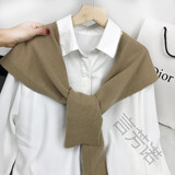 言芳诺韩国秋冬新款搭肩小披肩纯色针织披肩外搭网红打结围巾围脖 卡其色 50*105cm