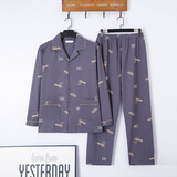 歌舒美睡衣男士春秋季棉质长袖青少年夏天加大码家居服套装2024新款 1KZY333-深棕 2XL码(140-160斤 )