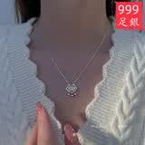 心草s999足银平安锁项链女轻奢高级设计长命锁吊坠520情人节礼物 999足银平安锁银白色