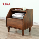 华日 家居现代中式实木床头柜 小柜子 收纳储物柜 卧室实木家具 胡桃色A款