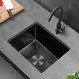 PULT纳米压纹不锈钢304小水槽单槽洗菜盆洗碗槽吧台岛台阳台迷你水池 配圆形冷热龙头全套 380x300mm