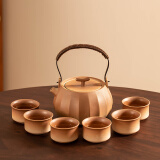 瓷牌茗茶具（cipaiming teaset）茶壶粗陶烧水壶户外酒精炉煮茶壶陶瓷围炉煮茶茶具套装 粗陶竖纹古鸣壶7件