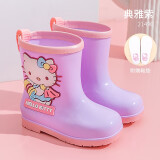 Hello Kitty凯蒂猫儿童雨鞋女童四季防滑胶鞋中小童中筒水鞋小孩幼儿宝宝雨靴 典雅紫 170mm