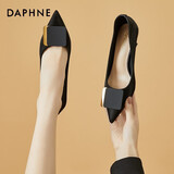 达芙妮（DAPHNE）单鞋女高跟鞋夏季皮鞋细跟婚鞋新款一脚蹬优雅气质浅口尖头宴会 4622101040 黑色 跟高6.5cm 38 (240mm) 标准码
