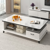 美荣茶几客厅家用小户型简约现代轻奢茶几电视柜组合小茶桌子玻璃茶几 【白大理石纹】140CM单抽