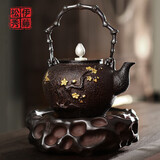 伊藤松秀铁壶日本茶壶原装进口煮茶器无涂层砂铸铁壶煮茶炉泡茶器煮茶壶 金梅谦竹-代云归套装