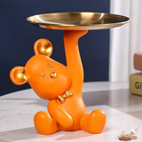 凉笙 暴力熊入户玄关收纳钥匙收纳摆件客厅茶几家居装饰乔迁新居礼品 橘色-小熊托盘