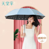 天堂 防紫外线阳伞三折 遮阳伞黑胶防晒伞蜜桃图案晴雨伞 浅兰