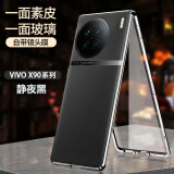 零点盾 vivox90手机壳x90pro保护套pro+玻璃x90s防窥素皮商务防摔透明全包曲面屏 素皮款-【至黑】 VIVO X90/X90s