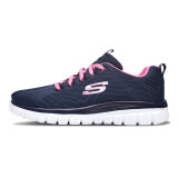 SKECHERS斯凯奇女鞋简约纯色运动鞋 轻质透气减震软底休闲鞋 12615/NVHP 海军蓝色/桃红色 36