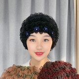 帽子女美人纱老人帽中老年遮白发帽头饰假发包头帽防尘蕾丝花朵帽 黑色