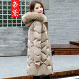 帝黛（DIDAI）【白鸭绒】品牌羽绒服女中长款新品冬装外套24年新品女士时尚休闲 卡其7717款【仿生毛领】 XL建议（125-140）斤