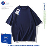 NASA GISS重磅260g纯棉短袖t恤男纯色圆领厚实不透纯白打底衫男女体恤上衣 深蓝色 S体重85-110斤