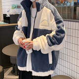 摘星少年衣服秋冬季羊羔绒棉衣外套羊羔毛加绒加厚宽松棉袄男生冬装棉服 雾霾蓝A【立领】现货 XL 115斤-140斤 优先发货