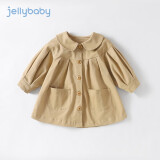 JELLYBABY外套宝宝风衣外套女春秋新款3岁儿童婴儿娃娃领衬衣衣服女童上衣 卡其 130 cm
