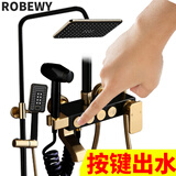 ROBEWY淋浴花洒套装太空铝按键欧式复古妇洗器淋浴器淋雨器卫浴花洒增压太阳能空气能花洒龙头套装黑色 四档黑金