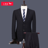 红蜻蜓【顺丰-次日达可选]西服套装男士修身商务正装职业装上班西装婚礼 黑色 3XL 【西服+西裤】+赠皮带
