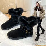 奥古狮登雪地靴女冬季新款棉鞋女加绒加厚大头面包短靴时尚百搭毛毛棉靴 914004黑色【筒高17cm】 38