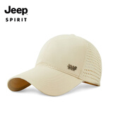 JEEP SPIRIT吉普夏季棒球帽男士运动帽子防晒网帽透气大头围速干帽薄款鸭舌帽 卡其色 加大码（59-62cm）可调节