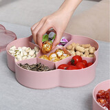 小莞家家用干果瓜子坚果盘创意客厅水果盘盒塑料分格带盖糖果盒水果拼盘 6格单层 樱桃粉 （直径25cm） 