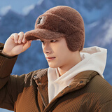里普翎帽子男秋冬季毛绒护耳鸭舌帽男士2025新款保暖加厚防寒毛线针织帽 棕色 均码（56-60cm）