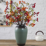 景德镇陶瓷罐中美式复古干花水养花瓶客厅装饰电视柜轻奢插花摆件 中号花瓶+仿真浆果5枝