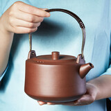 尊壶 宜兴紫砂煮茶壶紫砂泡茶壶手工紫砂壶功夫茶具烧水提梁紫砂壶 紫砂提梁煮茶壶 850ml