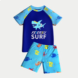 捷虎儿童泳衣男童泳镜泳帽套装男孩分体大中小童恐龙泳衣速干游泳装备 2822 100 XXXL【130-145cm】