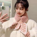 听风说毛绒交叉围脖女秋冬季韩版保暖仿獭兔毛毛波点网红围巾潮 波点粉色