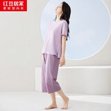 红豆居家（Hodohome）情侣全棉睡衣简约休闲风短袖家居服套装可外穿 女款香芋紫 M 165/88A