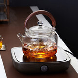 新羽手工蒸煮茶壶玻璃大容量耐高温养生壶烧水壶电陶炉煮茶器围炉煮茶套装 H15蒸煮一体壶+简胡桃木色炉