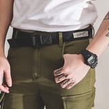 马登工装美式复古合金双环扣编织腰带男疯马皮帆布休闲时尚裤腰带配饰 黑色（单腰带） 110cm 【建议腰围72-90cm】