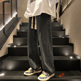 煋程裤子男春秋季牛仔裤男潮流百搭直筒宽松阔腿裤美式复古休闲裤长裤 K500深灰色 XL (建议体重130-140斤)