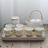 古笙记 防烫杯 景德镇陶瓷茶具套装家用茶壶茶杯现代简约中式手绘泡茶壶 白金梅花 储水茶盘+茶叶罐 7件