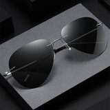 Aabbye太阳镜男偏光墨镜防紫外线眼镜超轻无框折叠太阳眼镜蛤蟆镜驾驶镜 黑灰片