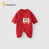 童泰（TONGTAI）婴儿连体衣秋冬季纯棉保暖新生儿宝宝衣服喜庆新年装蝴蝶哈衣 红b 59cm (建议1-3个月身高55-60cm)
