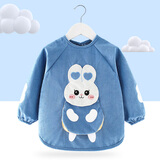 稚新宝宝罩衣防水防脏儿童秋冬季男女孩反穿衣围兜吃饭衣婴儿围裙 立体口袋兔天蓝 100(16码建议2-3周岁)