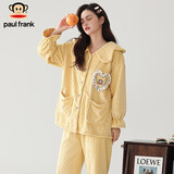 大嘴猴大嘴猴珊瑚绒提花睡衣女冬季加厚款冬天法兰绒开衫家居服两件套装