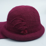 森罗慕彤中老年帽子秋冬款老人帽子女人加绒保暖老太太毛线盆帽围巾妈妈奶奶保暖帽子 酒红色（帽子+围巾）