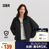 森马（Semir）棉服女灯芯绒翻领菱形格复古2024冬三防宽松轻薄棉衣109724112007