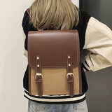 慕昂双肩包女2025新款韩版复古英伦学院风大学生书包简约百搭校园背包 卡其色