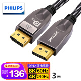 飞利浦（PHILIPS）DP线1.4版 2K4K@144Hz 8K60Hz高清DisplayPort公对公连接线 电脑游戏电竞显示器视频线 3米