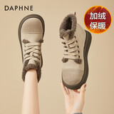 DAPHNE达芙妮雪地靴女新款秋冬保暖复古风棉鞋加绒加厚东北大棉靴 杏色 加绒 跟高3.5cm 40 (250mm)